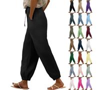 Damen Musselin Hose Leinenhose Elastische Leinenhoses mit Kordelzug modisch Leinen Beach Hose Mit Sommerhose Leicht Stoffhose Kleid Gerades Bein Kordelzug Leinenhose