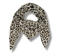 Damen Musselin Tuch Baumwolle Leo Print 195x72 cm Made in Italy (Beigeschwarz-Braun)