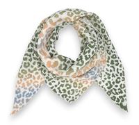 Damen Musselin Tuch Frühling Sommer Leicht Leo Mehrfarbig Bunt Dreieck Halstuch Leoprint Schal Baumwolle Leopard Animal Made in Italy 195 x 72 cm (Grün-Blau)