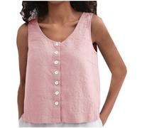 Damen Musselin Weste, Rundhals Ärmellos Tanktops Vintage Baumwoll Weste Leinen Damenwesten Kurz Button Down Schmale Passform Tops Summer Modisch Bluse Einfarbige Trägertop Locker Leicht Blusentop