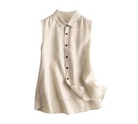 Damen Musselin Weste, Vintage Baumwoll Weste Rundhals Ärmellos Tanktops Leinen Damenwesten Kurz Button Down Schmale Passform Tops Einfarbige Trägertop Locker Leicht Blusentop Summer Modisch Bluse