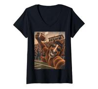 Damen Mustang Empfänger Selfie Vintage Schule College Spiel Maskottchen T-Shirt mit V-Ausschnitt