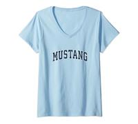 Damen Mustang Oklahoma OK Vintage-Sportdesign, marineblaues Design T-Shirt mit V-Ausschnitt
