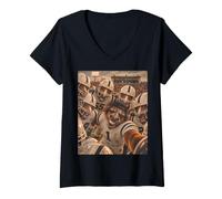 Damen Mustang Players Huddle Vintage Cool School College QB Maskottchen T-Shirt mit V-Ausschnitt