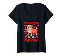 Damen My Bulldog is My Valentine Matching Dog Owner Kids Family T-Shirt mit V-Ausschnitt