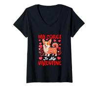 Damen My Corgi is My Valentine Matching Dog Owner Kids Family T-Shirt mit V-Ausschnitt