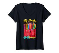 Damen My Doodles Pay THE Rent ON Paper T-Shirt mit V-Ausschnitt
