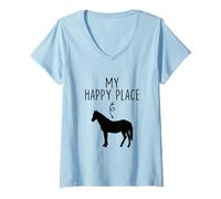 Damen My Happy Place Horse Lover 's Horseback Riding Equestrian T-Shirt mit V-Ausschnitt