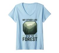 Damen My Other Life is In The Forest Nature Outdoor Hiking T-Shirt mit V-Ausschnitt