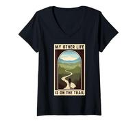 Damen My Other Life is On The Trail Adventure Hiking Explorers T-Shirt mit V-Ausschnitt