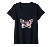 Damen Myrtle Beach Butterfly - South Carolina City Name Word Art T-Shirt mit V-Ausschnitt