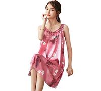 Damen Nachthemd - Fashion Loose Sleeping Home Kleidung Pyjamas Für Frauen Sexy Nachtwäsche Ice Silk Hosenträger Nachthemd Pyjama Femmes Blumendruck Pyjamas,Stil B,XL