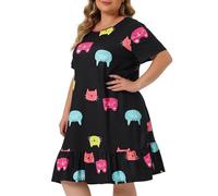 Damen-Nachthemd in Übergröße, kurzärmelig, bequem, Fleece, Morgenmantel, Größe 36, Bademäntel für Damen, Schwarz , 4XL