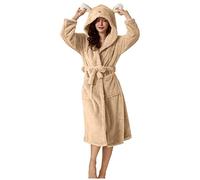 Damen Nachtwäsche, lang, Bademantel, Damen, warm, Winter, Flanell, Bademantel, langer Bademantel, kaki, 38