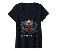 Damen Namaste Lotus Blume Zen Buddhismus Yogi Buddha Yoga T-Shirt mit V-Ausschnitt