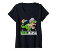 Damen Nanasaurus T-Rex Dinosaurier Oma Saurus Familie Matching T-Shirt mit V-Ausschnitt