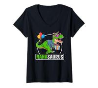 Damen Nanasaurus T-Rex Dinosaurier Oma Saurus Familie Matching T-Shirt mit V-Ausschnitt