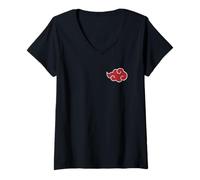 Damen Naruto Shippuden Akatsuki Cloud Chest Print Anime T-Shirt mit V-Ausschnitt