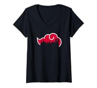 Damen Naruto Shippuden Akatsuki Cloud Silhouette Anime T-Shirt mit V-Ausschnitt