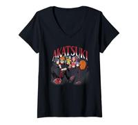 Damen Naruto Shippuden Akatsuki Group Pose 90's Style Anime T-Shirt mit V-Ausschnitt