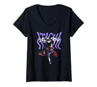 Damen Naruto Shippuden Itachi Warped Text and Kanji Anime T-Shirt mit V-Ausschnitt