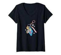 Damen Naruto Shippuden Keychain Collage Chibi Naruto Anime T-Shirt mit V-Ausschnitt