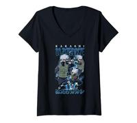 Damen Naruto Shippuden Retro Kakashi Lightning Poses Anime T-Shirt mit V-Ausschnitt