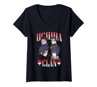 Damen Naruto Shippuden Uchiha Clan Collage with Symbols Anime T-Shirt mit V-Ausschnitt