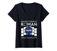Damen NASA Nancy Grace Roman Space Teleskop Insignia Logo T-Shirt mit V-Ausschnitt