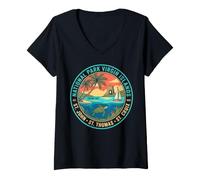 Damen Nationalpark Jungferninseln Trunk Bay Vintage Schildkröte Abzeichen T-Shirt mit V-Ausschnitt