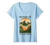 Damen Nature Outdoor Wilderness My Other Life is In The Forest T-Shirt mit V-Ausschnitt