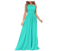 Damen Neckholder Brautjungfernkleider für Hochzeit Plissee A-Linie Chiffon Lang Formelles Abendkleid, türkis, 48 Plus