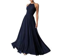 Damen Neckholder Brautjungfernkleider Lang für Hochzeit Plissee A Linie Chiffon Maid of Honor Formelles Abendkleid, marineblau, 32
