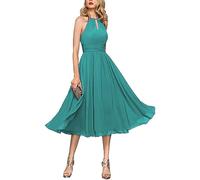 Damen Neckholder-Kleid für die Brautmutter, kurzes Brautjungfernkleid, formelles Kleid, türkis, 38