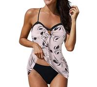 Damen Neckholder Push Up Badekleid Zweiteilig Tankini Badeanzug mit Hotpants Große Größen Strand