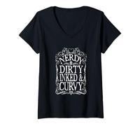 Damen Nerdy Dirty Inked & Curvy T-Shirt mit V-Ausschnitt