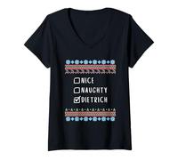 Damen Nett Frech Weihnachten Dietrich Hässlicher Pulli T-Shirt mit V-Ausschnitt
