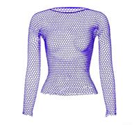 Damen Netz Langarmshirt Stretchy Casual Top(Purple Average Size)