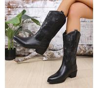 Damen neue bestickte Western Stiefel, modische personalisierte bestickte Stiefel mit dickem Absatz bis zur Wade, BOHO Stil, amerikanisch Retro, Bohemi