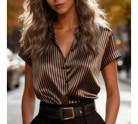 Damen Neue Bestseller Elegante Pendler Bluse, Braun Gestreiftes Design - Bequem, Lässig, Minimalistisch, Geeignet für Büromode Sommer