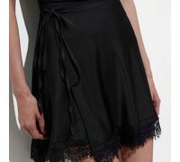Damen neue Satinrock mit niedriger Taille, einfarbig mit Spitzeneinsätzen