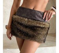 Damen neue Ultra-Taille Mini-Rock, sexy Retro für Musikfestivals, Y2K-Stil, gewaschener PU-Leder & Kunstfell-Besatz Mini-Rock, Y2K-Kleidung