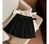 Damen Neuer Herbst/Winter Hoher Taillenbund Schlankheits A-Linie Plissee Rock mit D-Ring Gürtelschnalle, dickes Wollgewebe, Party-Stil schimmernder St