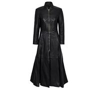 Damen New Matrix Schwarz Weiches Leder volle Länge Gothic Mantel Rock Jacke, Schwarz , 36