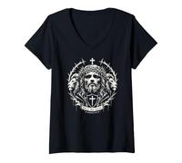 Damen Nicht ich, sondern Christus Jesus Galater 2:20 Christliche gotische Kunst T-Shirt mit V-Ausschnitt