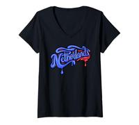 Damen Niederländische Urban Streetwear Y2K Drip Art Dripping Niederlande T-Shirt mit V-Ausschnitt