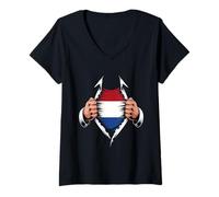 Damen Niederlande Flagge Ripped Graphic Dutch Pride Roots T-Shirt mit V-Ausschnitt