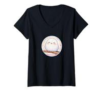 Damen Niedlicher Flauschiger Shima Enaga Japanische Schneefee lächelnder Vogel T-Shirt mit V-Ausschnitt