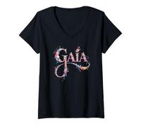 Damen Niedliches Vornamen Gaia personalisiertes Mädchen-Gartentreffen Outfit T-Shirt mit V-Ausschnitt
