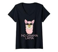 Damen No drama Lama Cute T-Shirt Funny No Drama Alpaca Lammacorn T-Shirt mit V-Ausschnitt